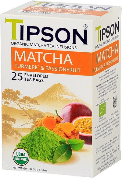 TIPSON BIO Matcha Turmeric & Passion Fruit přebal 25x1,5g
